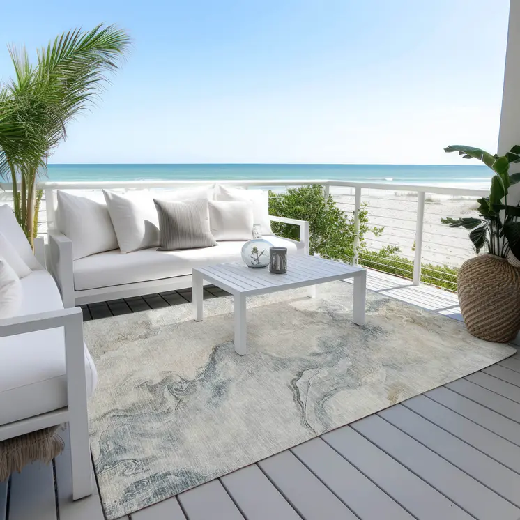 10' X 14' Beige Khaki And Gray Abstract Washable Indoor Outdoor Area Rug