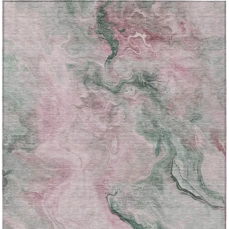 5' X 8' Blush And Sage Abstract Washable Indoor Outdoor Area Rug