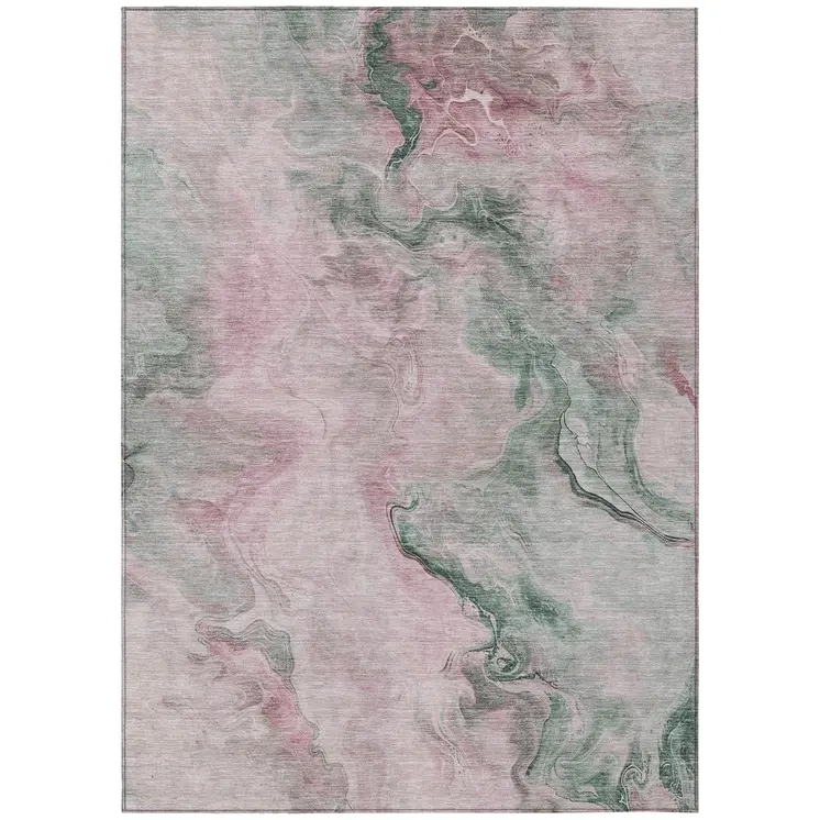 5' X 8' Blush And Sage Abstract Washable Indoor Outdoor Area Rug