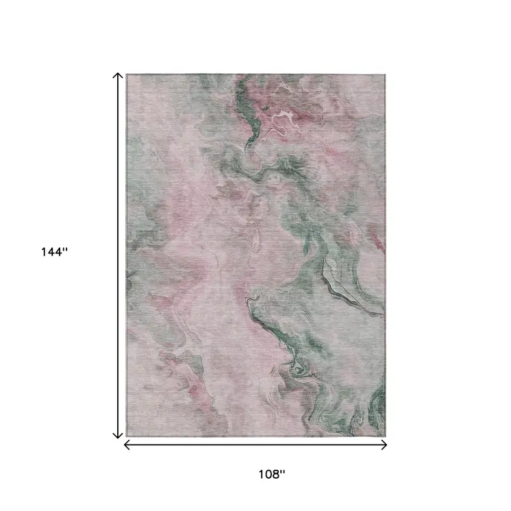 9' X 12' Blush And Sage Abstract Washable Indoor Outdoor Area Rug