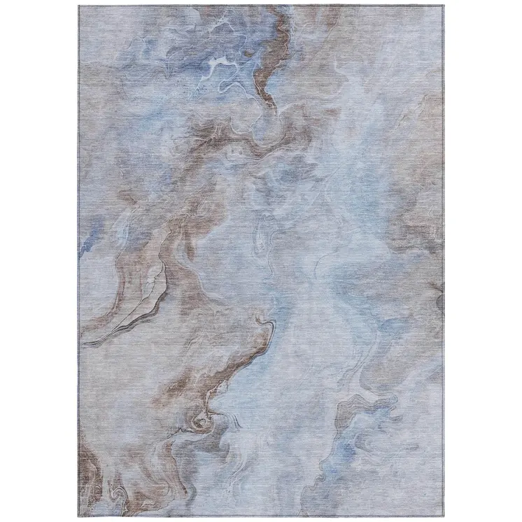3' X 5' Blue Sky Blue And Taupe Abstract Washable Indoor Outdoor Area Rug
