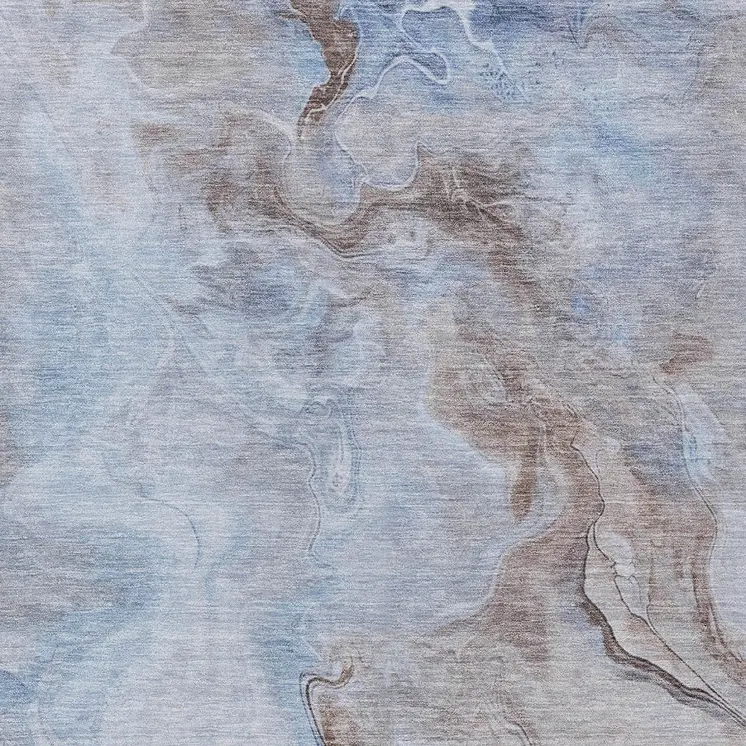 3' X 5' Blue Sky Blue And Taupe Abstract Washable Indoor Outdoor Area Rug