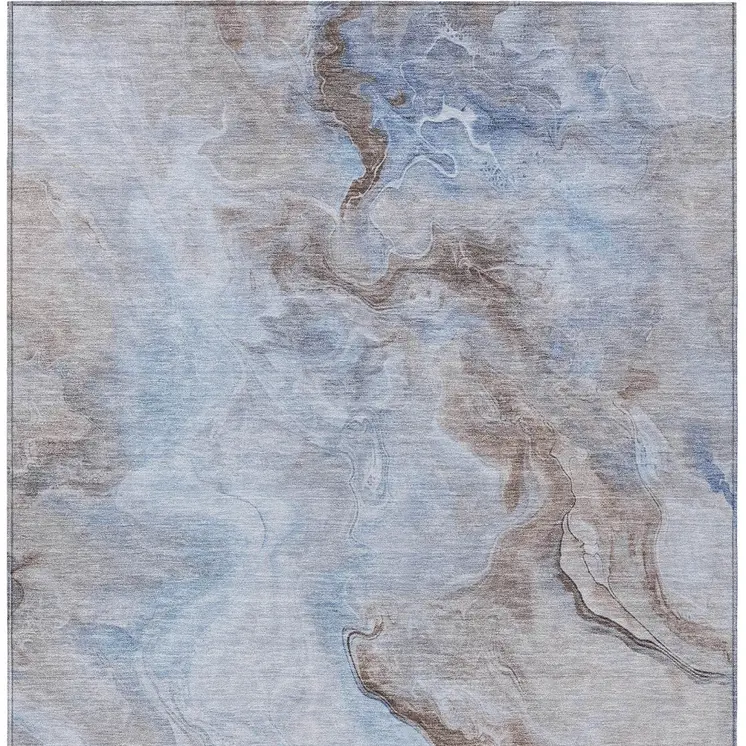 5' X 8' Blue Sky Blue And Taupe Abstract Washable Indoor Outdoor Area Rug