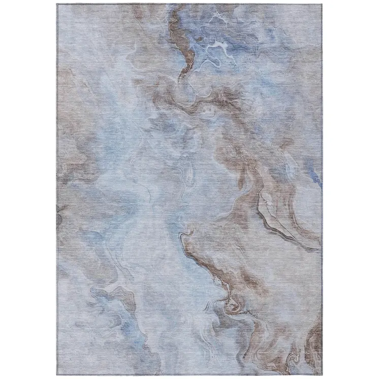 5' X 8' Blue Sky Blue And Taupe Abstract Washable Indoor Outdoor Area Rug