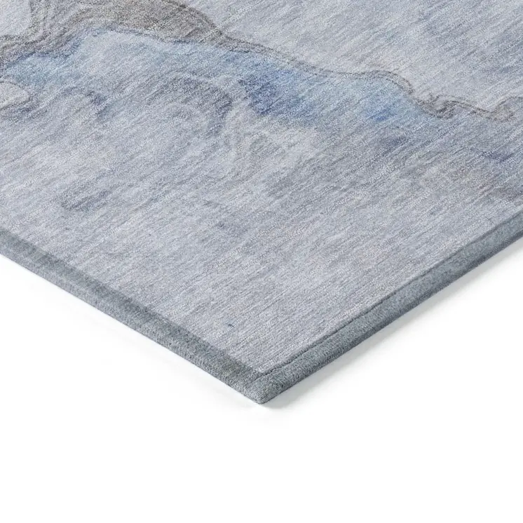 5' X 8' Blue Sky Blue And Taupe Abstract Washable Indoor Outdoor Area Rug