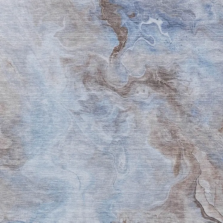 5' X 8' Blue Sky Blue And Taupe Abstract Washable Indoor Outdoor Area Rug