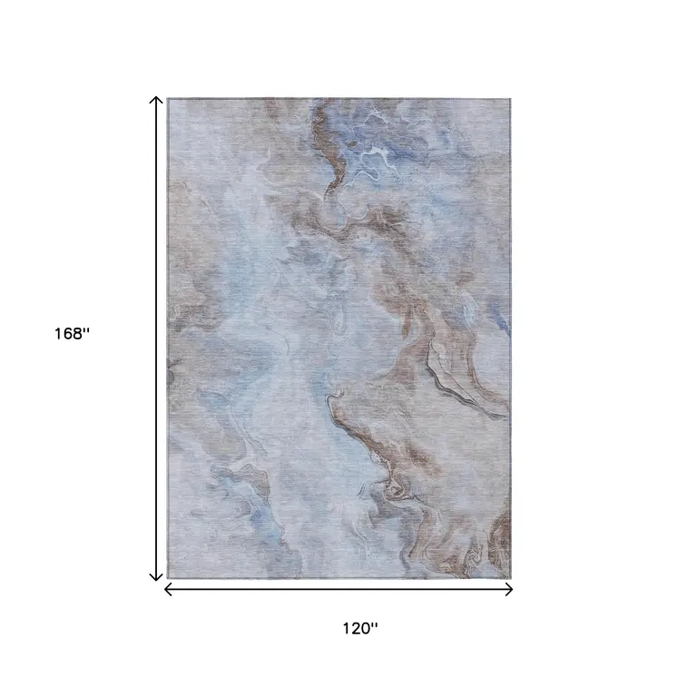 10' X 14' Blue Sky Blue And Taupe Abstract Washable Indoor Outdoor Area Rug