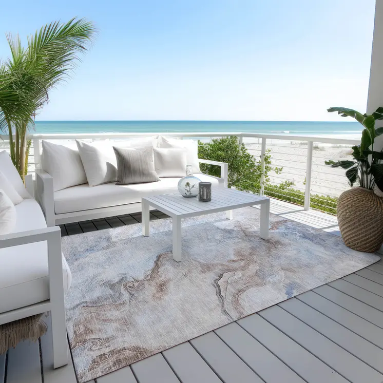 10' X 14' Blue Sky Blue And Taupe Abstract Washable Indoor Outdoor Area Rug