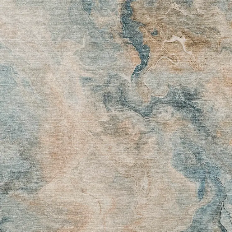 3' X 5' Teal Blue Coral And Ivory Abstract Washable Indoor Outdoor Area Rug
