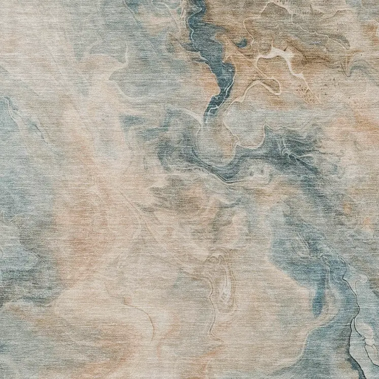 8' X 10' Teal Blue Coral And Ivory Abstract Washable Indoor Outdoor Area Rug