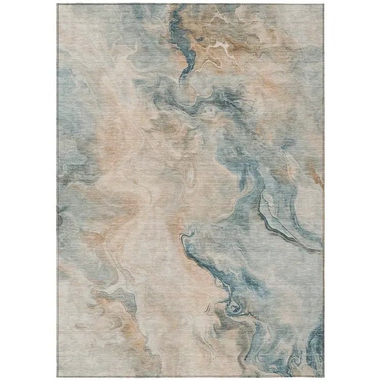 10' X 14' Teal Blue Coral And Ivory Abstract Washable Indoor Outdoor Area Rug