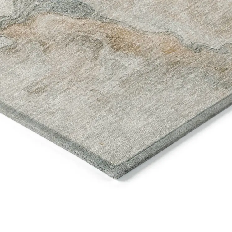 10' X 14' Teal Blue Coral And Ivory Abstract Washable Indoor Outdoor Area Rug