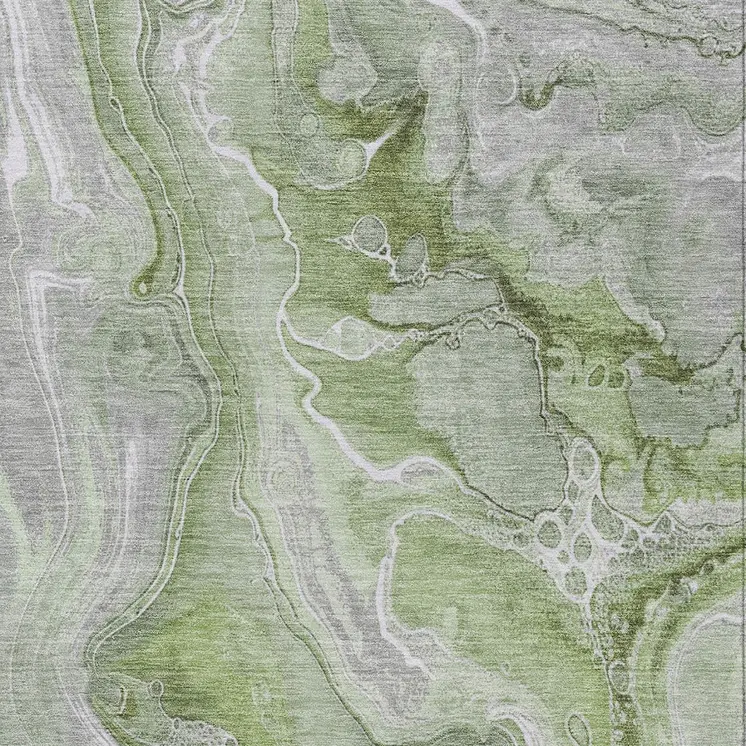 3' X 5' Artichoke Green And Ivory Abstract Washable Indoor Outdoor Area Rug