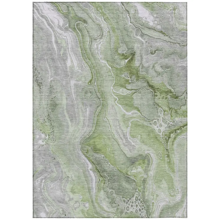 8' X 10' Artichoke Green And Ivory Abstract Washable Indoor Outdoor Area Rug