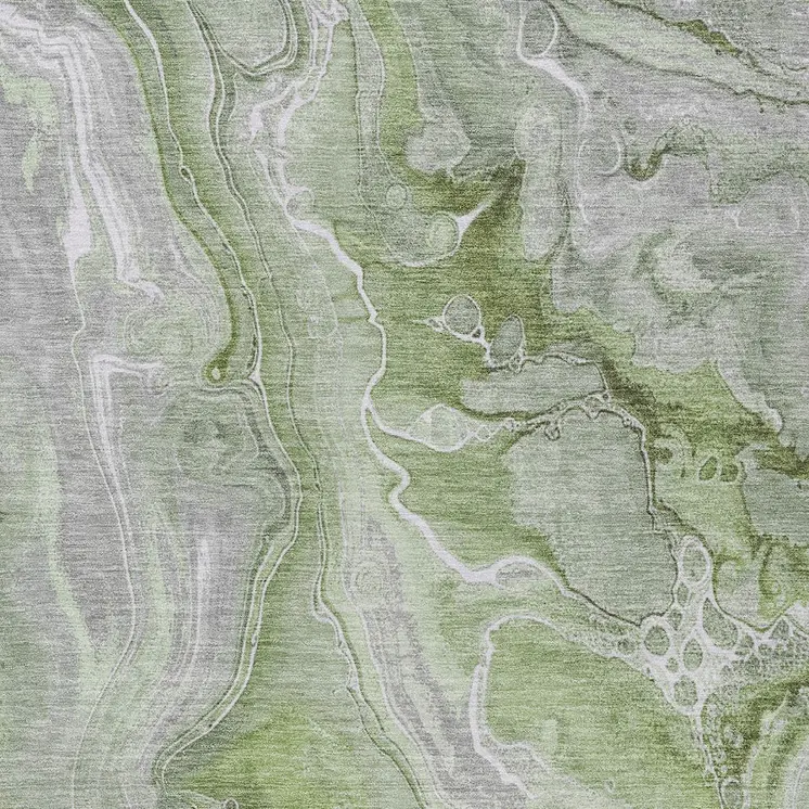 9' X 12' Artichoke Green And Ivory Abstract Washable Indoor Outdoor Area Rug