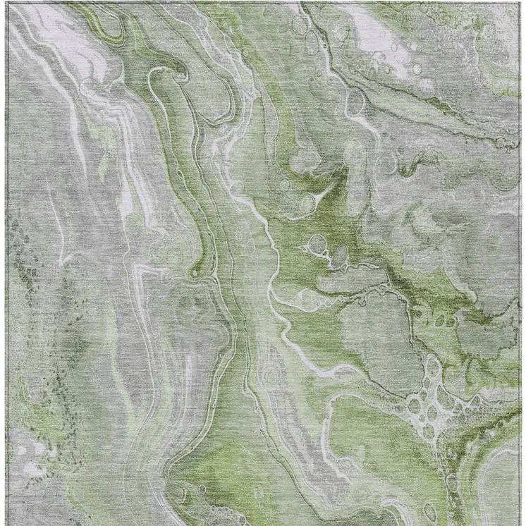 10' X 14' Artichoke Green And Ivory Abstract Washable Indoor Outdoor Area Rug