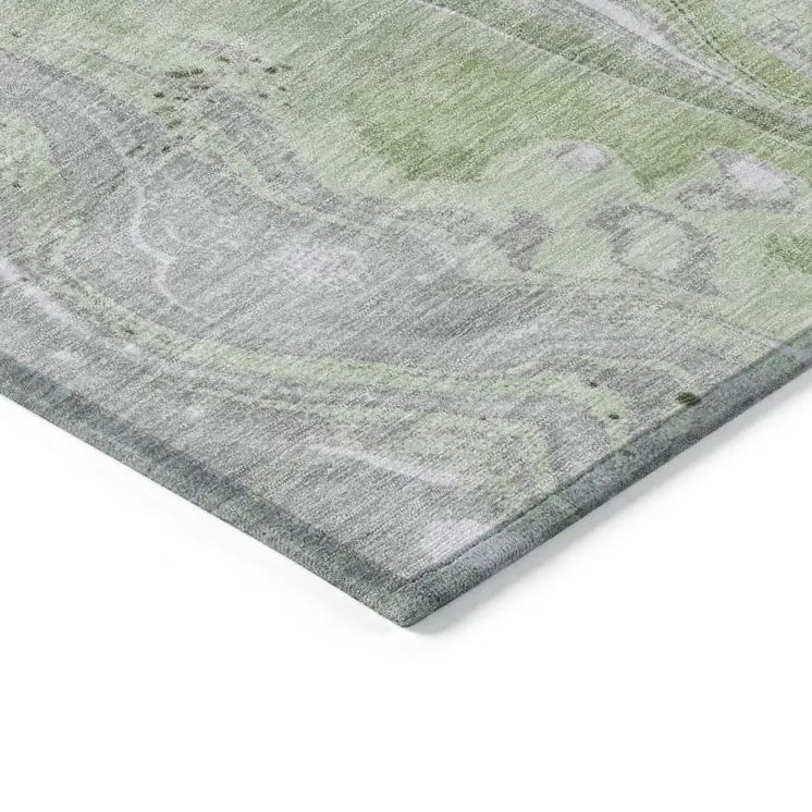 10' X 14' Artichoke Green And Ivory Abstract Washable Indoor Outdoor Area Rug