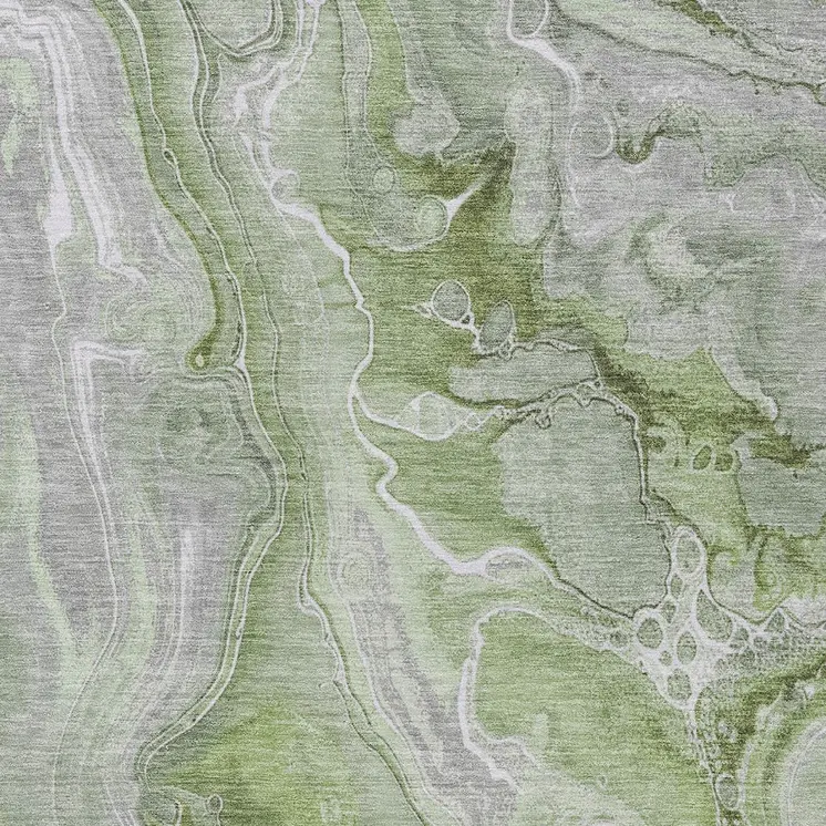 10' X 14' Artichoke Green And Ivory Abstract Washable Indoor Outdoor Area Rug