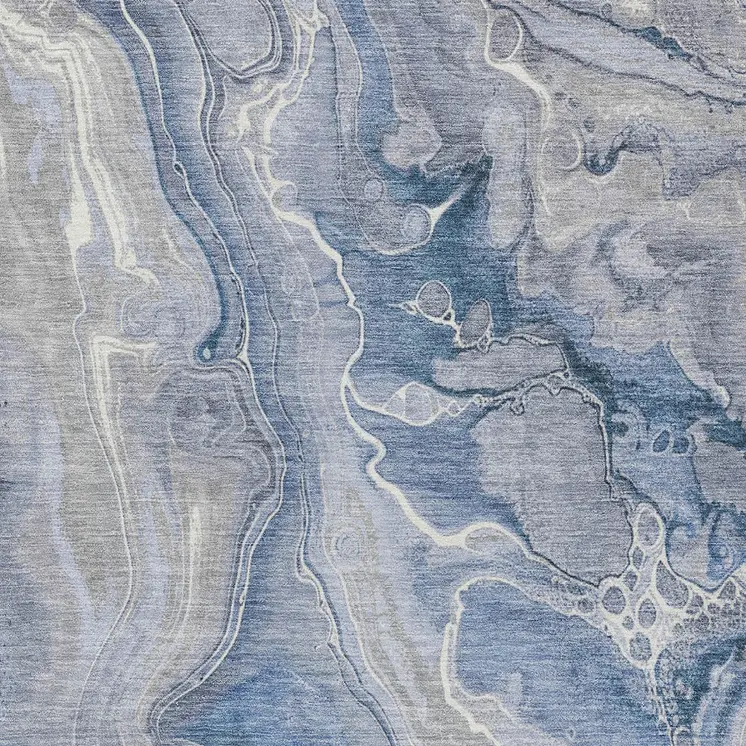 10' X 14' Denim Blue And Ivory Abstract Washable Indoor Outdoor Area Rug