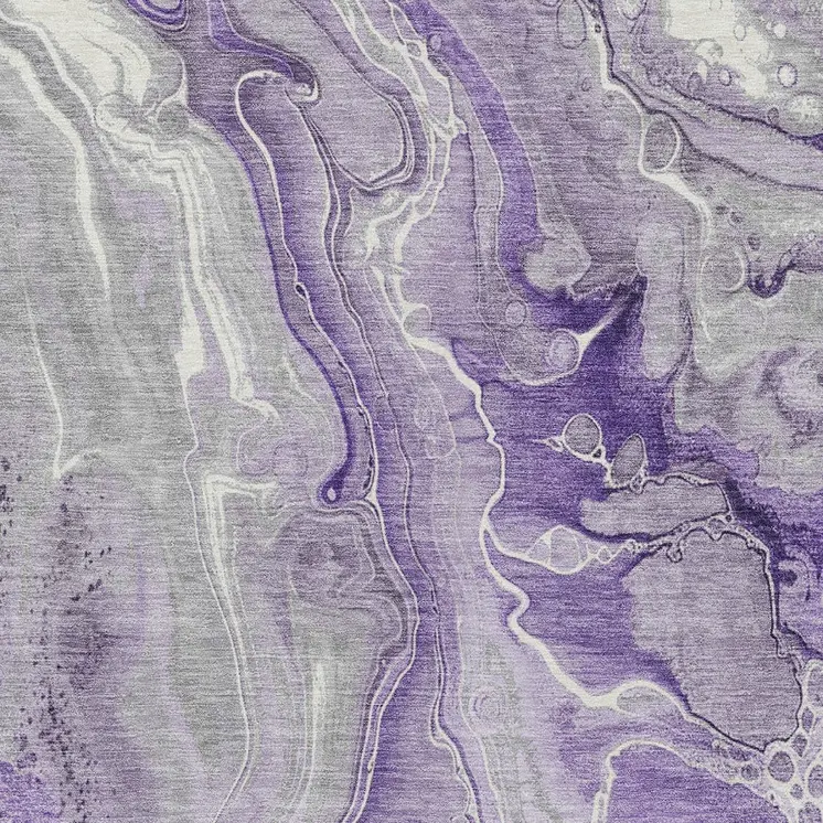 3' X 5' Purple And Ivory Abstract Washable Indoor Outdoor Area Rug
