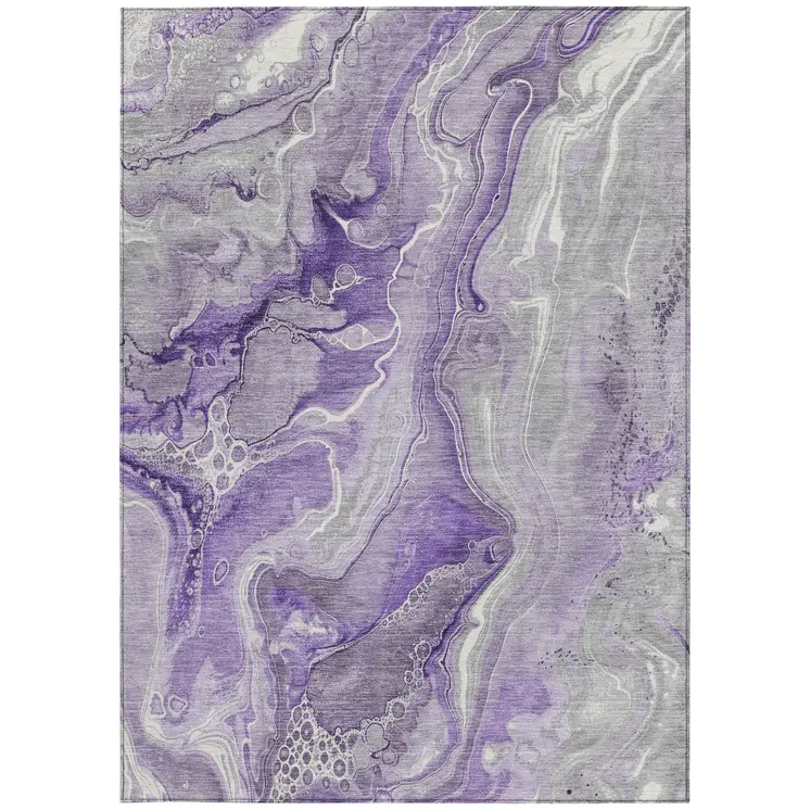 5' X 8' Purple And Ivory Abstract Washable Indoor Outdoor Area Rug