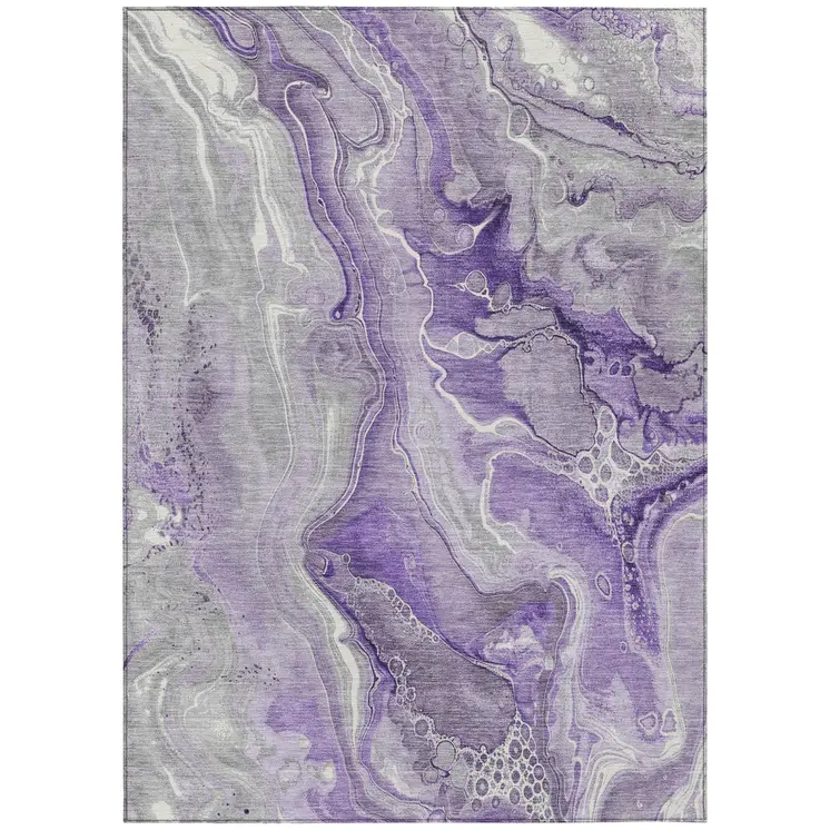 5' X 8' Purple And Ivory Abstract Washable Indoor Outdoor Area Rug