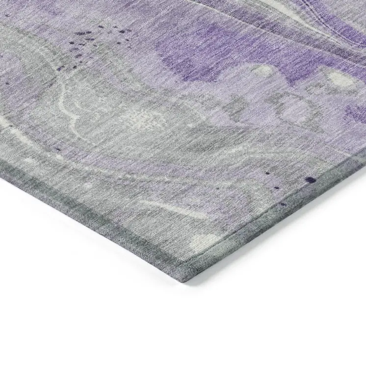 5' X 8' Purple And Ivory Abstract Washable Indoor Outdoor Area Rug