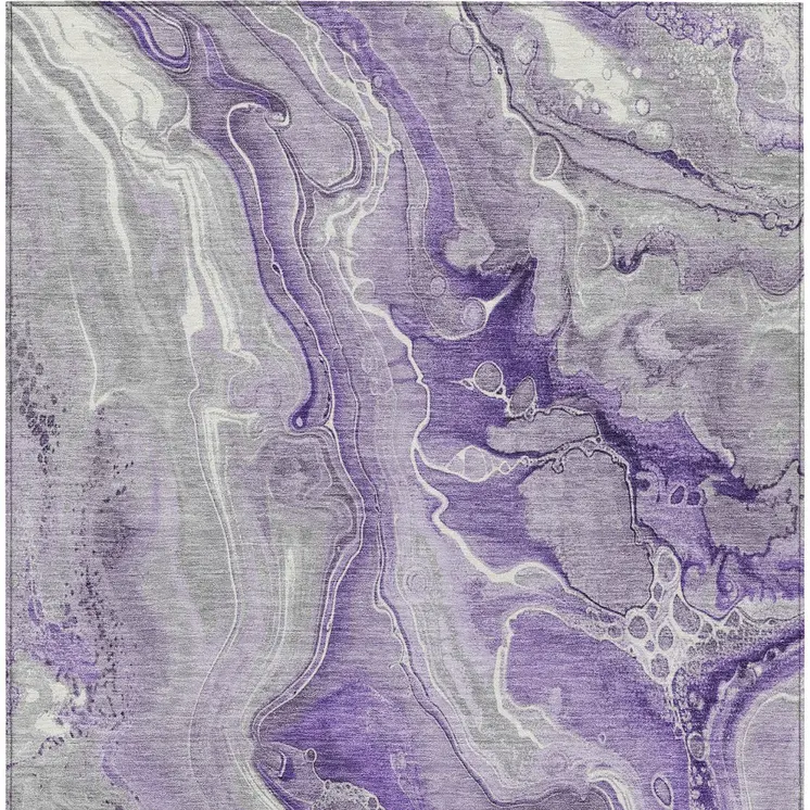 5' X 8' Purple And Ivory Abstract Washable Indoor Outdoor Area Rug