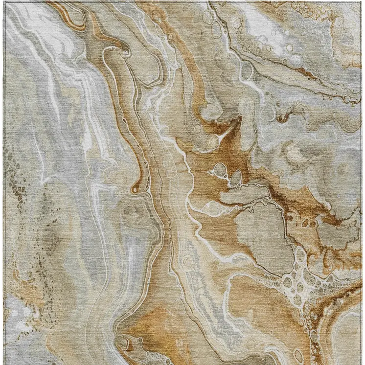 5' X 8' Pewter And Ivory Abstract Washable Indoor Outdoor Area Rug