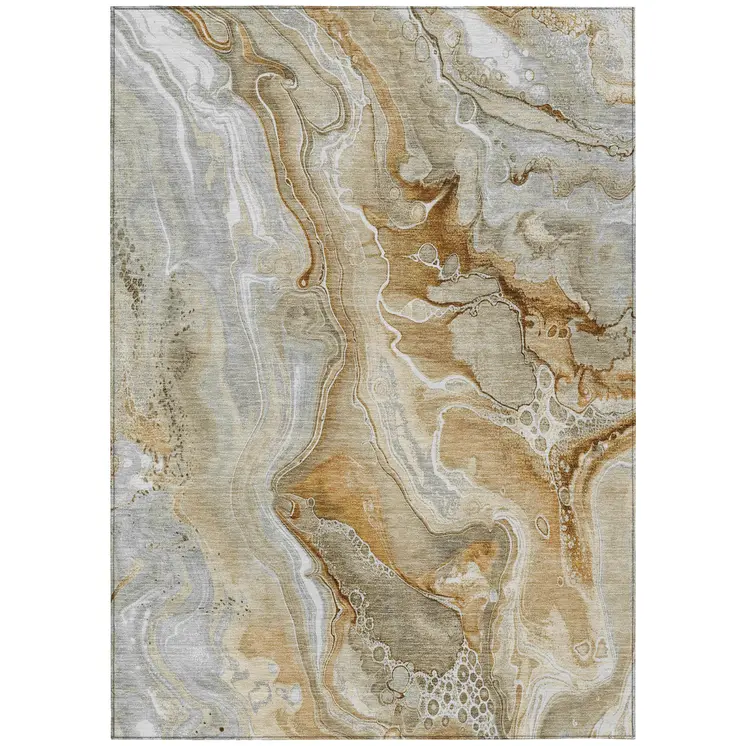 5' X 8' Pewter And Ivory Abstract Washable Indoor Outdoor Area Rug