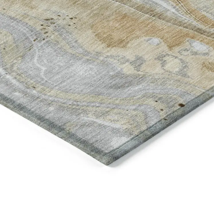 5' X 8' Pewter And Ivory Abstract Washable Indoor Outdoor Area Rug