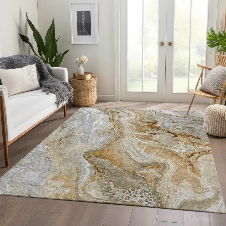 10' X 14' Pewter And Ivory Abstract Washable Indoor Outdoor Area Rug