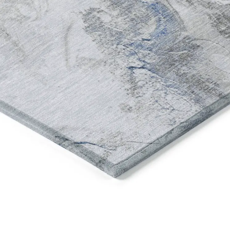 3' X 5' Blue And Ivory Abstract Washable Indoor Outdoor Area Rug