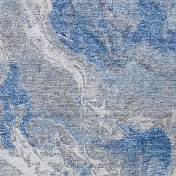 3' X 5' Blue And Ivory Abstract Washable Indoor Outdoor Area Rug