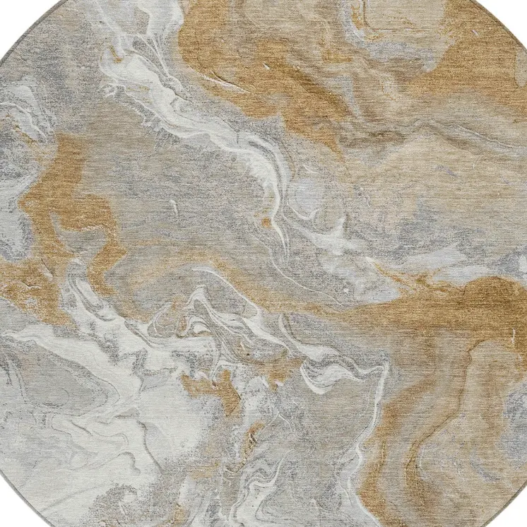8' Graphite And Ivory Round Abstract Washable Indoor Outdoor Area Rug