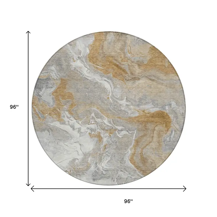 8' Graphite And Ivory Round Abstract Washable Indoor Outdoor Area Rug