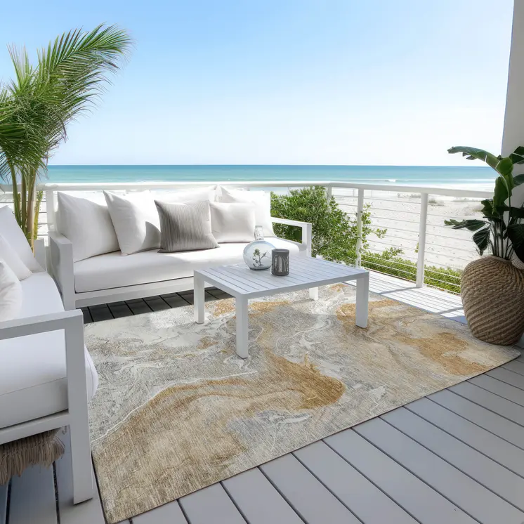 10' X 14' Graphite And Ivory Abstract Washable Indoor Outdoor Area Rug