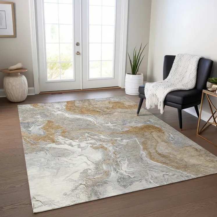 10' X 14' Graphite And Ivory Abstract Washable Indoor Outdoor Area Rug