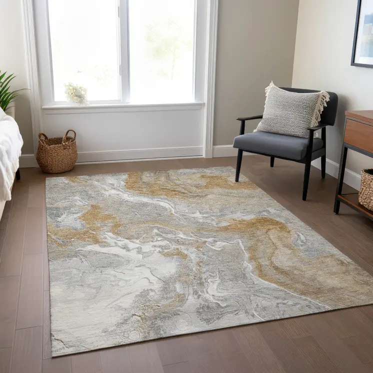 10' X 14' Graphite And Ivory Abstract Washable Indoor Outdoor Area Rug