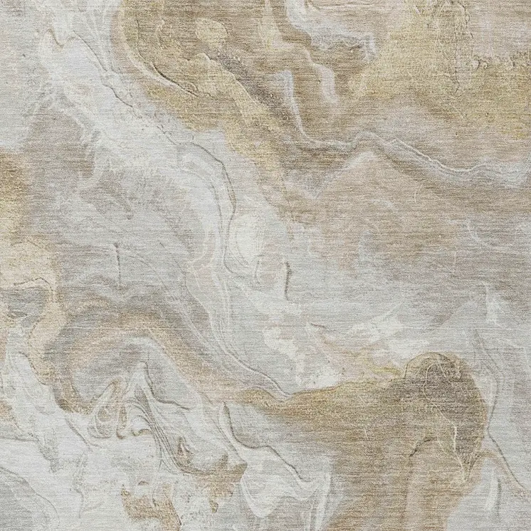 5' X 8' Ivory And Beige Abstract Washable Indoor Outdoor Area Rug