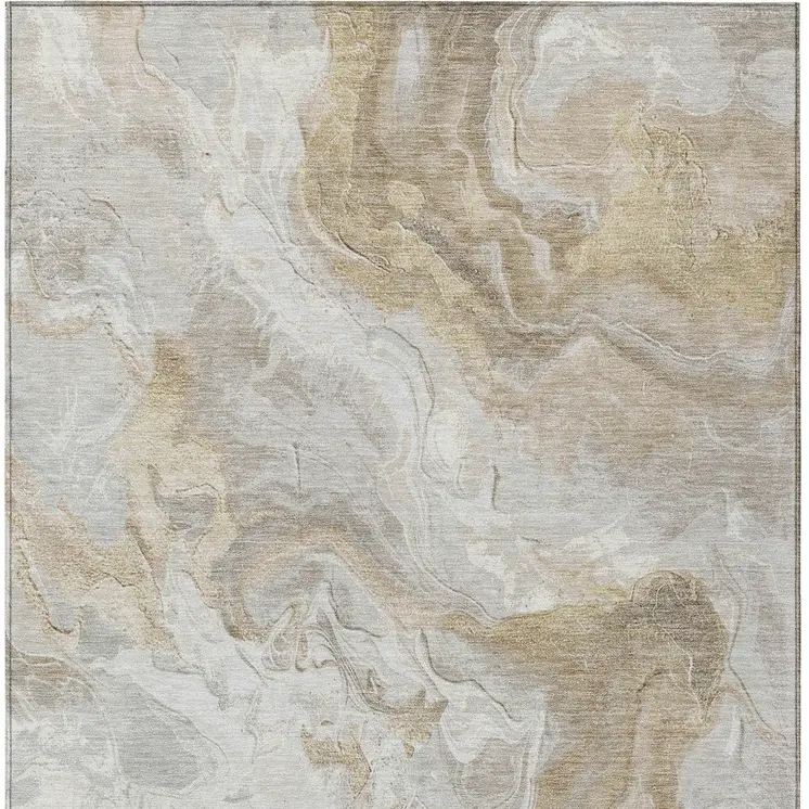 8' X 10' Ivory And Beige Abstract Washable Indoor Outdoor Area Rug