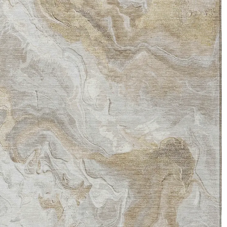 10' X 14' Ivory And Beige Abstract Washable Indoor Outdoor Area Rug