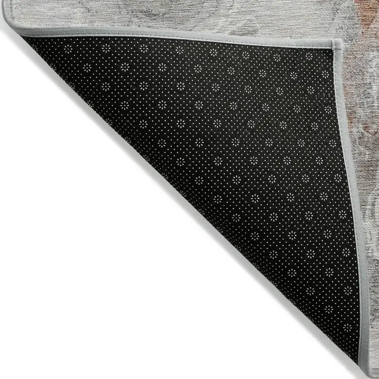 3' X 5' Salmon And Gray Abstract Washable Indoor Outdoor Area Rug