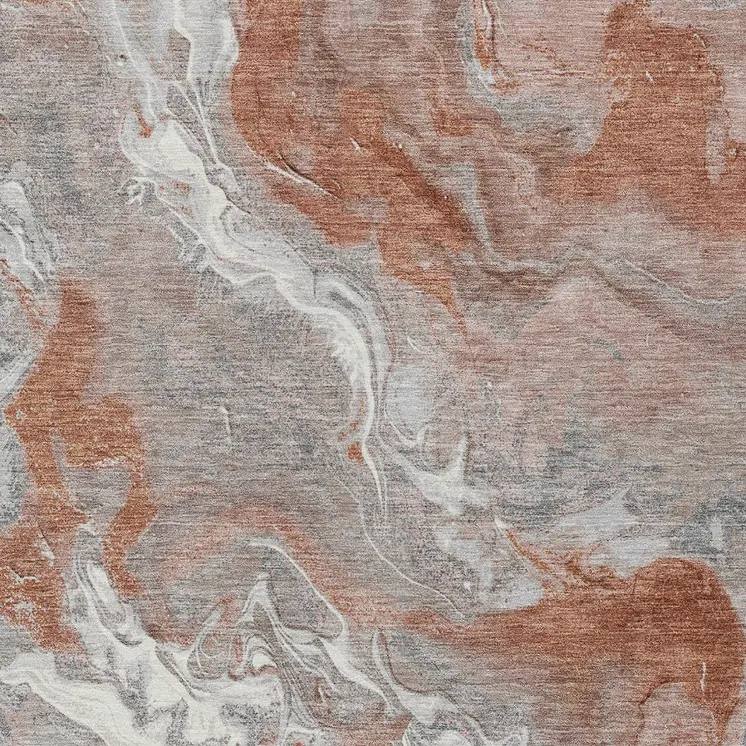 5' X 8' Salmon And Gray Abstract Washable Indoor Outdoor Area Rug
