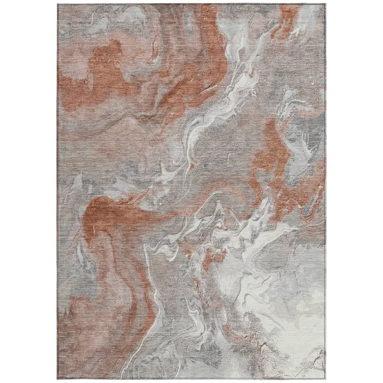 9' X 12' Salmon And Gray Abstract Washable Indoor Outdoor Area Rug