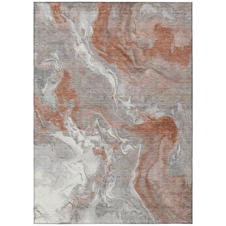 9' X 12' Salmon And Gray Abstract Washable Indoor Outdoor Area Rug