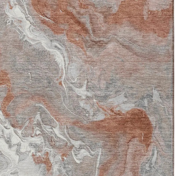 9' X 12' Salmon And Gray Abstract Washable Indoor Outdoor Area Rug