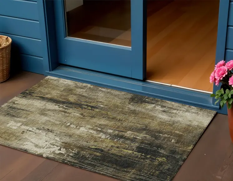 3' X 5' Beige And Taupe Abstract Washable Indoor Outdoor Area Rug