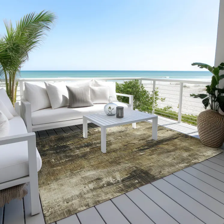 3' X 5' Beige And Taupe Abstract Washable Indoor Outdoor Area Rug