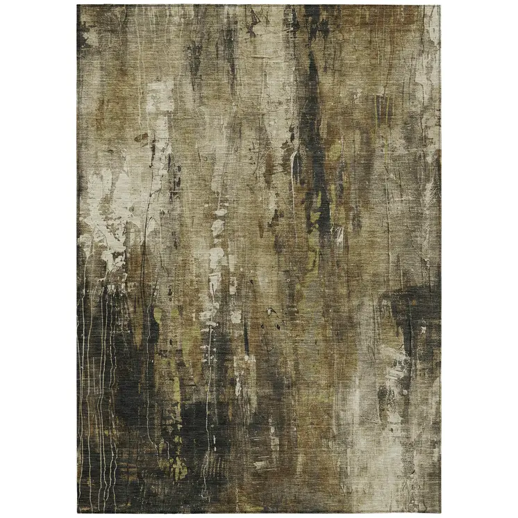 3' X 5' Beige And Taupe Abstract Washable Indoor Outdoor Area Rug
